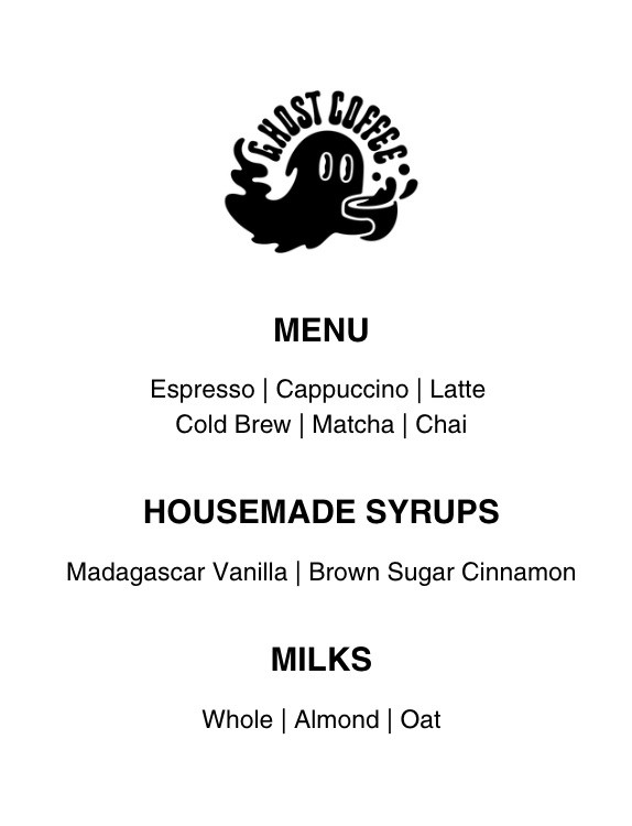 Ghost Coffee Drink Menu